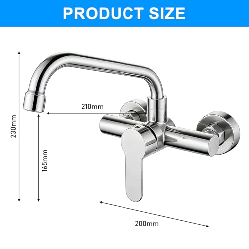 Wasserhahn Küche Wandmontage Küchenarmatur, Wandarmatur 360° drehbarer Auslauf, Edelstahl Mischbatterie Armatur Küche Mischwasser Spültischarmatur für Spüle, Badezimmer