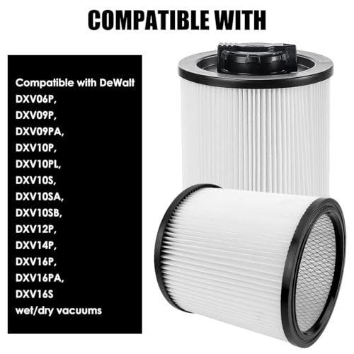 ANBOO DXVC6910 Cartridge Filter Replacement for DEWALT 6 to 16 Gallon Wet/Dry Vacuum Cleaners & DXVA19-4101 Replacement Filter Bags for DEWALT 6-10 Gallon, 1 Pack Filter & 2 Pack Bags