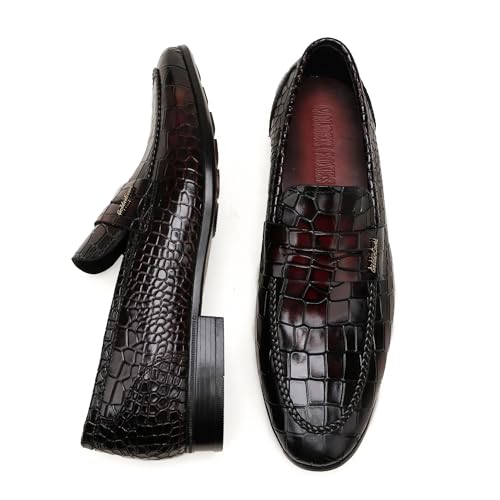 Image of Classic Leather Dress Shoes for Men, Premium Alligator Printed Bussiness Dress Slip on Loafer for Mens