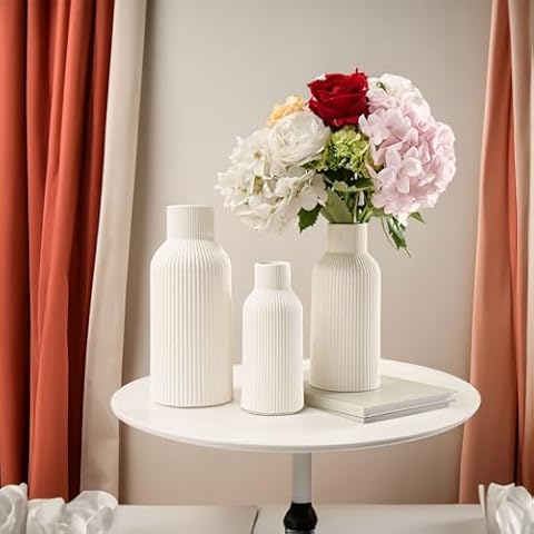 White Ceramic Vase Set, Minimalist Modern Home Decoration,Small Pampas Grass Vases for Decor,Table,Shelf Bookshelf Decorative,Mantel,Entryway Decor and Centerpieces (8 in) Cover