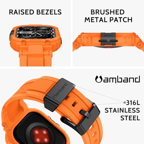 Image of amBand Bands Case Compatible with Apple Watch Series 11 /10 46mm for Men, M1 Sport Rugged Heavy Duty Cover Tactical Strap Military Grade Protective Bumper Protector for iWatch 46 mm Men, Orange