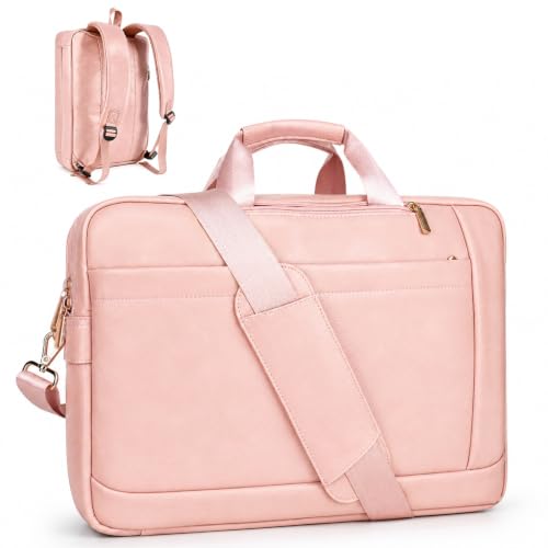 Stuery Faux Leather Messenger Bag for Men 17-17.3 Inch: Laptop Bag Briefcase Computer Handbags Shoulder Crossbody Bag with Padded Laptop Sleeve for Work College Travel, PU Pink