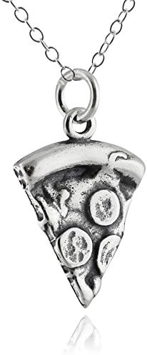 FashionJunkie4Life Sterling Silver 3D Slice of Pizza Charm Necklace, 18" Chain