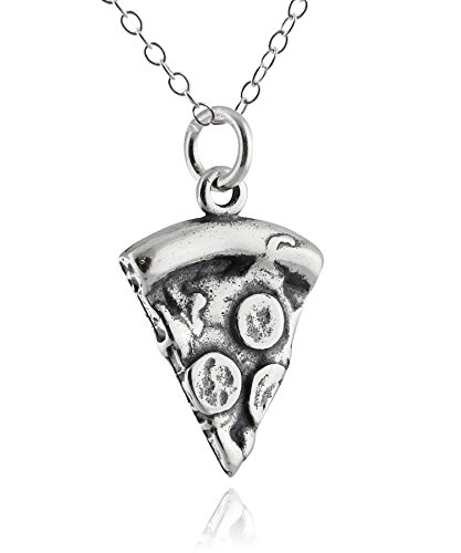 FashionJunkie4Life Pizza Necklace | 18' Sterling Silver Necklace with Sterling Silver Pizza Pendant