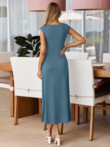 Simplee Womens Summer Casual Long Dress Cocktail Party Semi Formal Midi Dresses Tea Party Mock Neck Date Night Dress 2026 (Grey Blue XL) — view 5