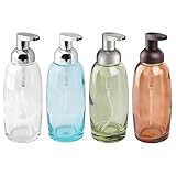 mDesign Modern Glass Refillable Foaming Soap Dispenser Pump Bottle for Bathroom Vanities or Kitchen Sink, Countertops - 4 Pack - Assorted Colors