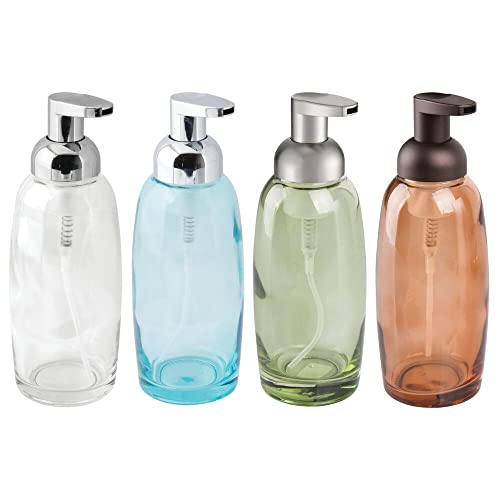 mDesign Modern Glass Refillable Foaming Soap Dispenser Pump Bottle for Bathroom Vanities or Kitchen Sink, Countertops - 4 Pack - Assorted Colors