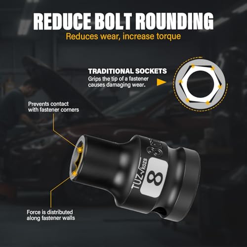 Image of 1 /2 Inch Drive 8mm Shallow Metric Impact Socket,CR-MO,6 Point Radius Corner Design,Square Chamfered Opening,Axle Nut Impact Grade Socket for Easy Removal