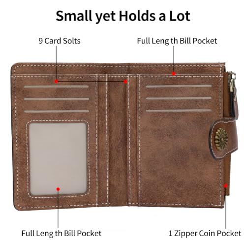 Image of Small Wallet for Women Bifold Credit Card Holder RFID Blocking with Zipper Pocket
