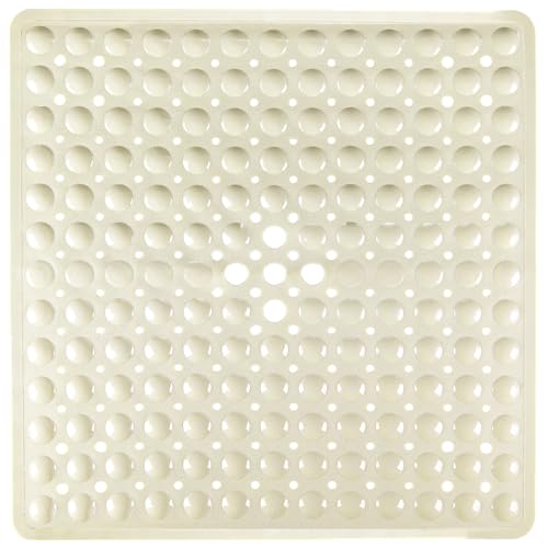 Naoloture Beige Square Shower Bathtub Mat Non Slip 21x21 Inch, Soft Bath Mat for Inside Shower Tub, Shower Stall Mats for Bathroom Floor, Big Suction Cups Drain Holes, Easy Washable and Dry, BPA-Free