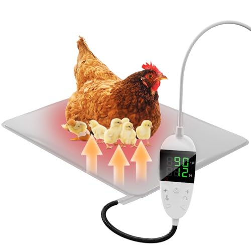 Chicken Heating Pad with Adjustable Digital Thermostat, Electric Chicken Heated Mat with Chew Resistant Cord, Waterproof Outdoor Chicken Coop Heater for Baby Chicks, Brooder Heater Warming Pad, White