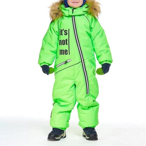 Boys Girls Ski Suit Thermal Winter Warm Snow Overall Windproof Winter Suit with Removable Hood Suit (Green, 3-4 Years)