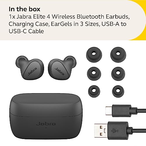 Image of Jabra Elite 4 True Wireless Earbuds - Active Noise Cancelling Headphones - Discreet & Comfortable Bluetooth Earphones, Laptop, iOS and Android Compatible - Dark Grey
