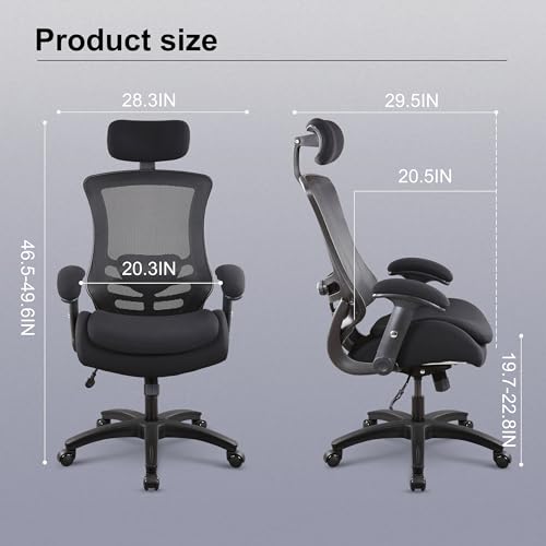 BOLISS High-Back Ergonomic Mesh Computer Office Desk Chair with Super Soft Adjustable Arms Molded Foam Double Seat Cushion Adjustment Lumbar Support - Black