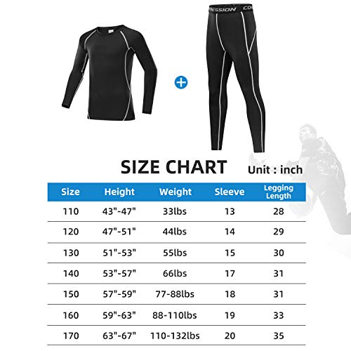 Image of 2 /3 /4 Pcs Boys Girls Base Layer Athletic Compression Leggings and Shirts Thermal Underwear Set Running Pants Tights