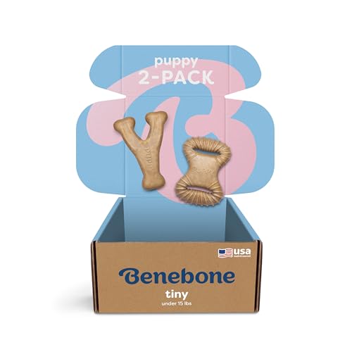 Benebone Puppy 2-Pack Wishbone Durable Dog Chew Toys for Gentle Chewers, Real Bacon, Made in USA, Tiny by Benebone - Used condition - US$10.71