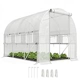 Outsunny Foliengewächshaus, 2,95 x 2 x 2 m Tunnel-Gewächshaus, Treibhaus mit aufrollbarem Fenster, UV-Schutz, Winddichtes Tomatenhaus, für Garten, Balkon, Stahl, Weiß