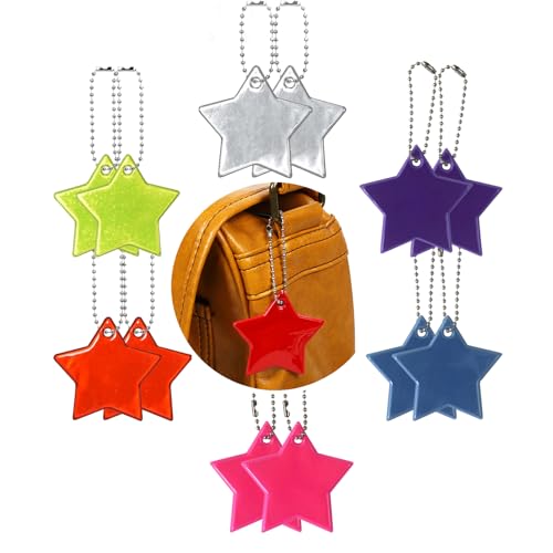 MEETTIKEY 12 PCS Llavero Reflectante, Estrella Llavero Niños Colgantes Reflectores de Seguridad Adecuado para Correr por la Mañana, Correr por la Noche y Andar en Bicicleta de Noche