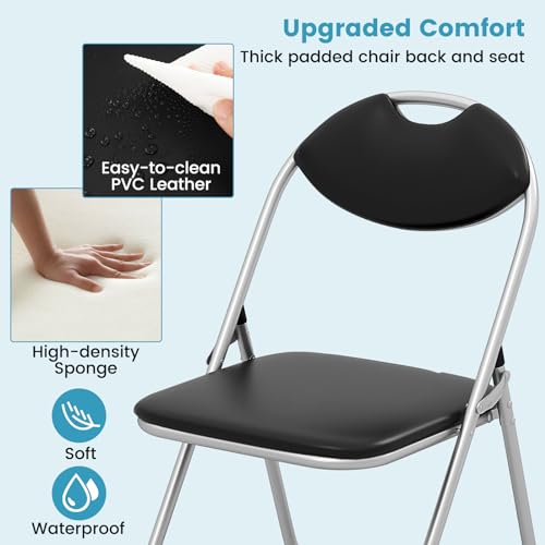 GOFLAME 2 Pack Folding Chairs, Foldable Dining Chairs with Padded Cushion and Back, Indoor Outdoor Portable Commercial Seat with Metal Frame for Dining Room, Living Room, Office, Events, Wedding Party