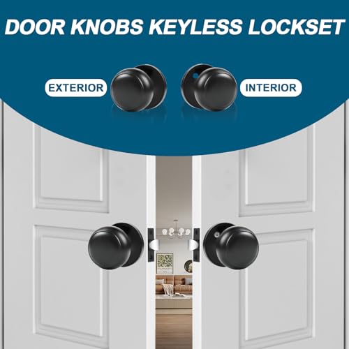 RAZCC Passage Door Knobs, 2 Pack Matte Black Door Knobs, for Hallway & Closet Non-Locking Interior Round Door Handles Keyless Reversible for Left Right Handed Doors by RAZCC - Image 5