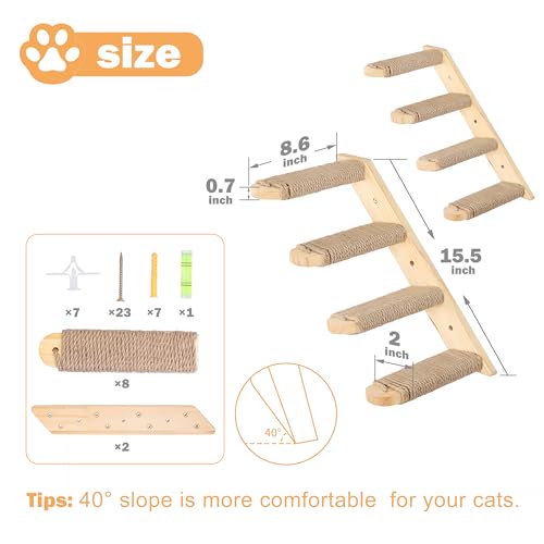 Cat Climbing Shelves Wall Mounted 2PCS Four Cat Steps Reversible Left & Right Direction, Cat Shelf Stairway for Wall with Jute Scratching Ladder Cat Wall Shelves Furniture for Perch Sleeping - Thumbnail 4