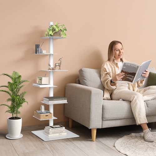 Nidouillet 6 Tier Tall Metal Bookshelf, Vertical Tower Bookcase with 360° Adjustable Shelves for Small Space, Corner Standing Shelf for Living Room, Office, Study, Entryway — view 6
