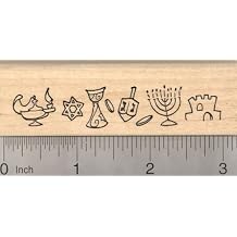 Hanukkah Border Rubber Stamp, Featuring Star of David, Dreidel, Menorah, Chanukah Festival of Lights