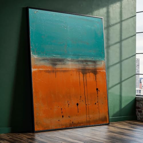Tableau sur toile style industriel décoration murale salon abstrait turquoise orange