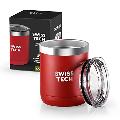 Swiss+Tech 10 Oz Tumbler, Insulated Tumbler, Double Wall Vacuum, Stainless Steel Tumbler With Lid, Corrosion Resistant, Bpa Free (Red) #TOP1