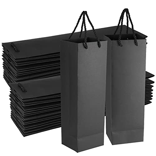 SINJEUN 40 PCS Black Wine Gift Bag, 11 x 9 x 35cm Single Wine Bottle Carrier with Handles