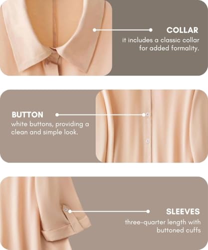 فستان بتصميم غربي قصير للنساء من ليريا فاشون || فستان سادة بنمط قميص بأزرار أمامية للنساء من الرايون || فستان واسع بأكمام برباط قابلة للطي وقبة بياقة مرتفعة || فستان للمكتب (LF-WD1101-XL-خوخي)