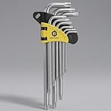 DeeAWai 星型レンチセット L型 9本組 | T10 T15 T20 T25 T27 T30 T40 T45 T50 Cr-V クロムバナジウム鋼 トルクスレンチ 精密トルクスレンチ| L型レンチ レンチは両端にダブルパンチ穴が設計されており、通常のプラムナットと改ざん防止ナットの両方に使用できます(24時間以内に配達)