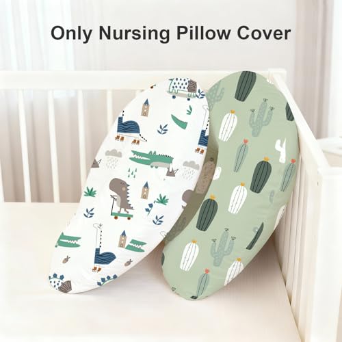 Image of Little Grape Land Nursing Pillow Covers 2 Pack, Soft & Breathable Removable Breastfeeding Pillows Covers for Feeding Pillows, Nursing Pillow Slipcover for Baby Girls Boys, (Catus & Crocdile)