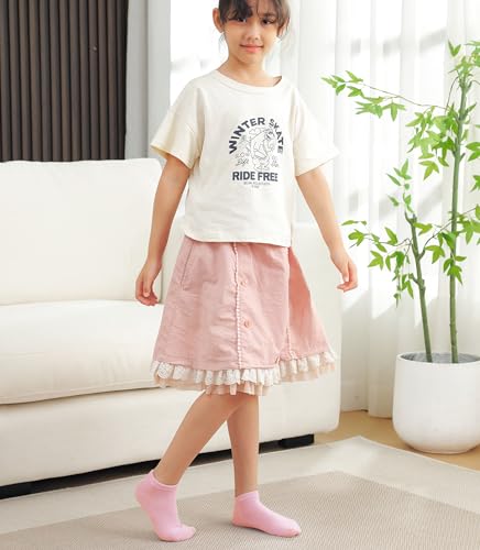 Fiveluck 6 Pack Girls Toddler Ankle Socks, Cotton Soft Low Cut Socks for Kids, Daily School Casual Wear, White/Grey/Pink, 3-5T — view 3