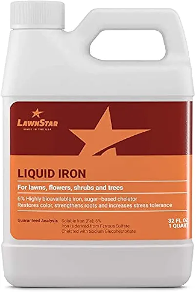 LawnStar Liquid Iron (32 OZ) for Plants - Multi-Purpose, Suitable for Lawn, Flowers, Shrubs, Trees - Treats Iron Deficiency, Root Damage & Color Distortion – EDTA-Free, American Made