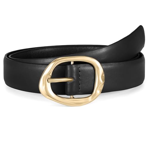 WHIPPY Leather Belt for Women Casual Waist Belt with Gold Buckle Fashion Ladies Belt for Jeans Pants Dress Black Gold S