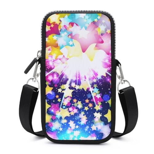 Portefeuille pochette bandoulière téléphone femme petit sac bandoulière étoiles colorées 17.5cm