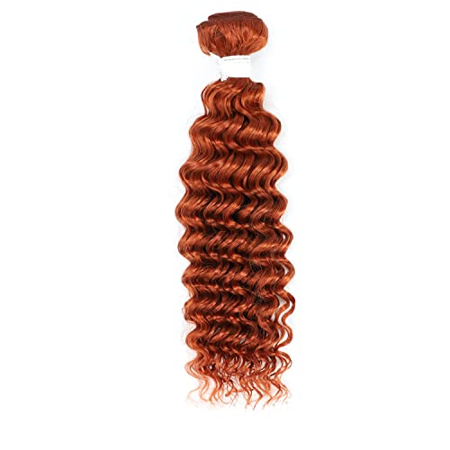 REMY HAIR Deep Wave Human Hair Bundle Burnt Orange Color 100% Brazilian Human Hair 1 Bundle Ginger Color Hair Extension 10 Inch
