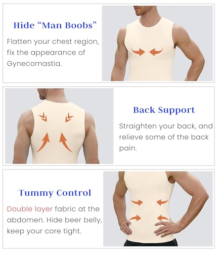 Image of Compression Shirt Men Slimming Body Shaper Vest Crewneck Workout Tank Top | Tummy Control Undershirts, Gynecomastia Compression Shirts, Back Support, Sleeveless Muscle Shirts, Shaping Tank Top
