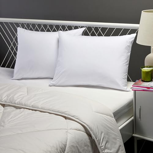 Image of Amazon Basics Down Alternative Bed Pillows with Hypoallergenic Pillow Protector Cases, Soft Density for Stomach and Back Sleepers, Standard 26 inch x 20 inch, White, 2-Pack