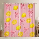 Homemissing Cortina de lazo rosa para niños, (2 paneles, 46 pulgadas de ancho x 54 pulgadas de largo), cortinas grandes de limón, bonito lazo de coqueta 30%-50% de opacidad, patrón de limón, cortinas