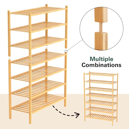Bambusowa Półka na Buty 4 Poziomy – Stojak Organizer Buty Przedpokój Korytarz 68x28x64 cm – Mały Regał Przechowywanie Butów Wąski – Szafka na Buty Składana (Bambus)