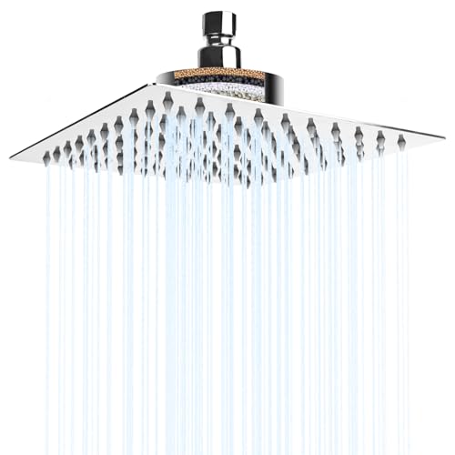 Filtered Shower Head 8″ Square, High Pressure Showerhead, Waterfall Filter Showerhead, Water Saving Rainfall Shower Head, Overhead Replacement for Hard Water Remove Chlorine and Harmful Substances
