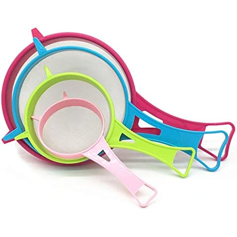 DYSCN 4Pcs Set Soy Milk Sieve Flour Sieve Plastic Handle Accessories Gadget Kitchen Tools Sieve Strainer for Home (Pink Green Blue Red) Cover
