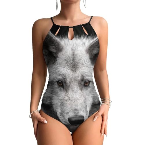 Swimsuit monokini femme loup blanc noir une pièce avec maillots de bain beachwear gainant