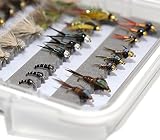 Superbe Flies 50 Produce Trout Fly Fishing Flies Kit | Waterproof Fly Fishing Box | Dry Flies, Nymph