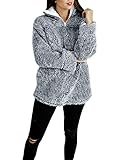 ZESICA Women's Autumn Winter Long Sleeve Zipper Sherpa Fleece Sweatshirt Pullover Jacket Coat,Light Grey,Small