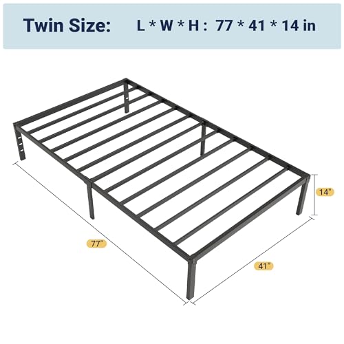 Allewie Twin Bed Frame, 14 inch Metal Platform Beds with Storage Space, No Box Spring Needed and Easy Assembly, Black - Thumbnail 2