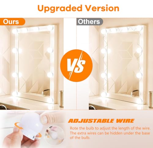 Image of LED Vanity Lights for Mirror,10 Dimmable Bulbs,3000K 4500K 6500K & Brightness Adjustable,Hollywood Mirror Lights for Makeup Dressing Room