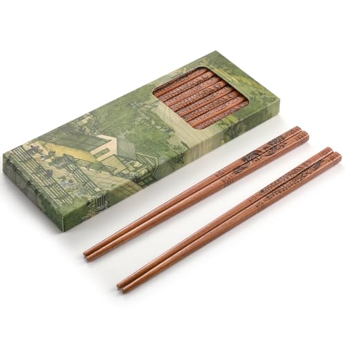 10 Pairs Reusable Chopsticks Dishwasher Safe, Chinese Dragon and Phoenix Chopsticks 8.8 Inch/22.5cm (C-Dragon & Phoenix)